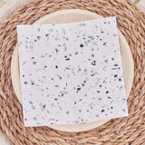 Stylish eco-friendly terrazzo print paper napkins, perfect for weddings and parties; pack of 16, 16.5cm square.