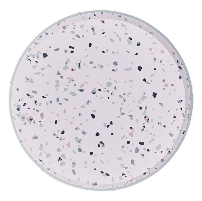 Stylish terrazzo print paper plates, 25cm, eco-friendly, durable, perfect for celebrations and modern dining.