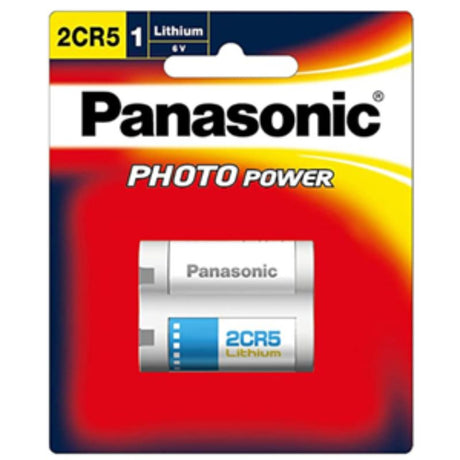 Panasonic 6V Photo Lithium Camera Battery 2CR5, lightweight and long-lasting, ideal for outdoor photography.