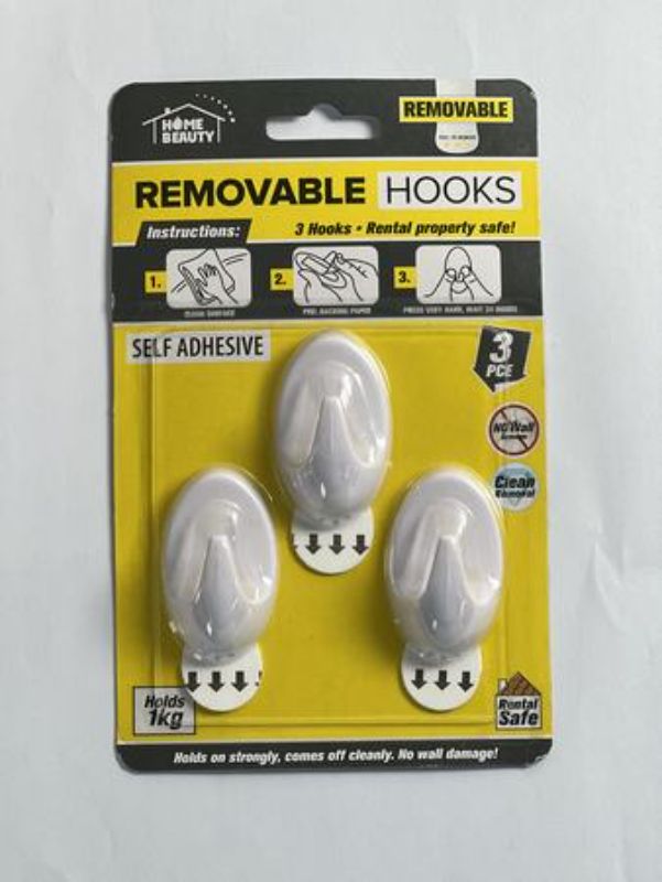 Self-adhesive hooks for organizing, holds 1kg without wall damage, pack of 12 for versatile home use.