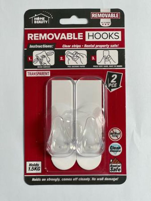 Transparent self-adhesive hooks (12 packs) hold 1.5kg, perfect for organizing without wall damage.