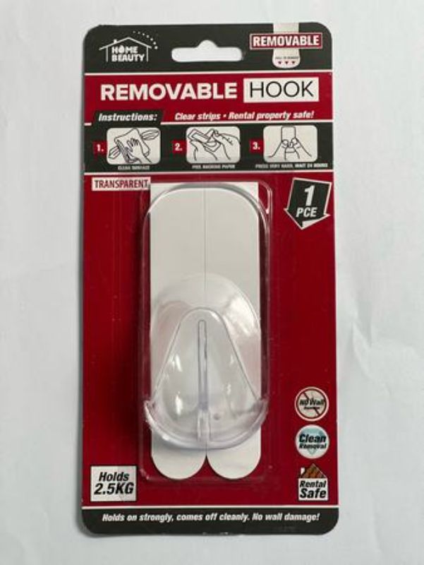 Set of 12 clear self-adhesive hooks, each holding up to 2.5kg for organizing without wall damage.