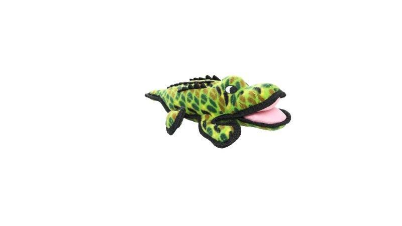 Durable Tuffy Ocean Creature Alligator dog toy for interactive play, floats in water, and machine washable for easy cleaning.