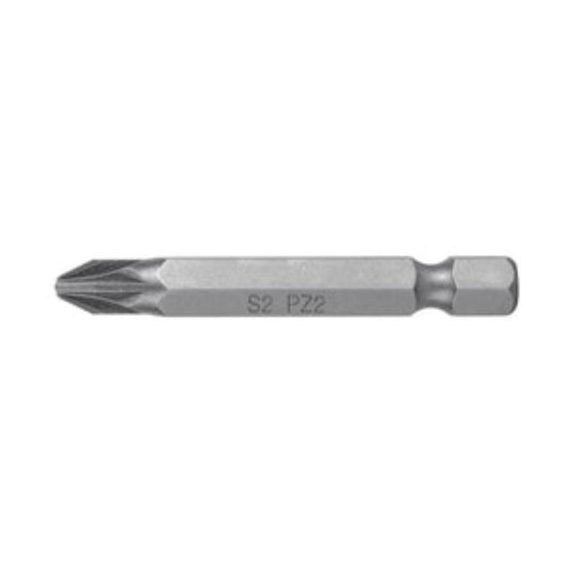 Five durable 50mm Pozi #2 screwdriver bits made from S2 steel, packed in a reusable case for easy organization.