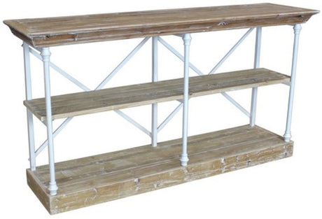 Hampton Shelving Unit combining old pine and white iron, measuring 1.8m, perfect for stylish organization and display.