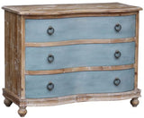 Seasalt blue 3-drawer chest made of old pine, perfect for stylish storage in rustic or farmhouse decor.