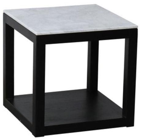 Elegant side table with a white marble top and black oak base, perfect for enhancing any living space.