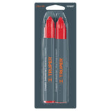 Red lumber crayons in a two-pack for marking on various surfaces; durable, wax-based with clear visibility and labels.