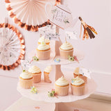 Floral two-tier cake stand, 36cm high, perfect for showcasing sweet treats at tea parties and celebrations.