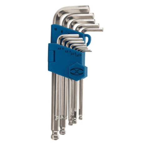 Long Arm Hex Key Set Metric 13-PCE by Truper, featuring durable chrome vanadium steel keys and a collapsible organizer.