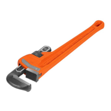 Robust 450mm Truper pipe wrench with adjustable chrome molybdenum jaws and comfortable ergonomic handles for plumbing tasks.