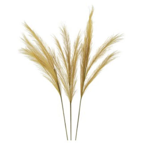 Three 80cm brown artificial pampas grass branches, featuring realistic texture, perfect for enhancing home decor.