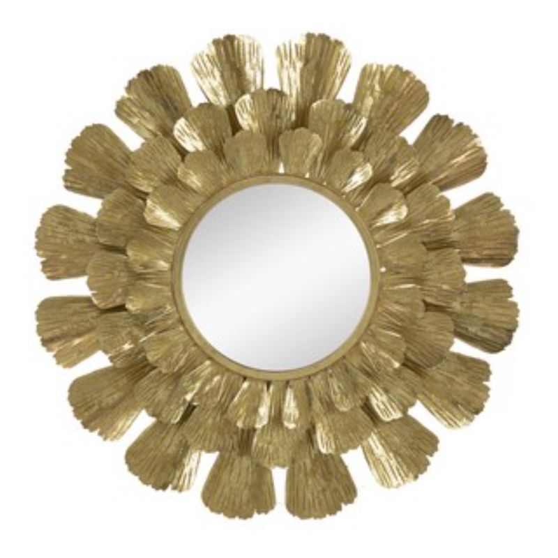 Elegant gold round mirror (94cm) with floral design, perfect for enhancing contemporary home decor and reflecting style.