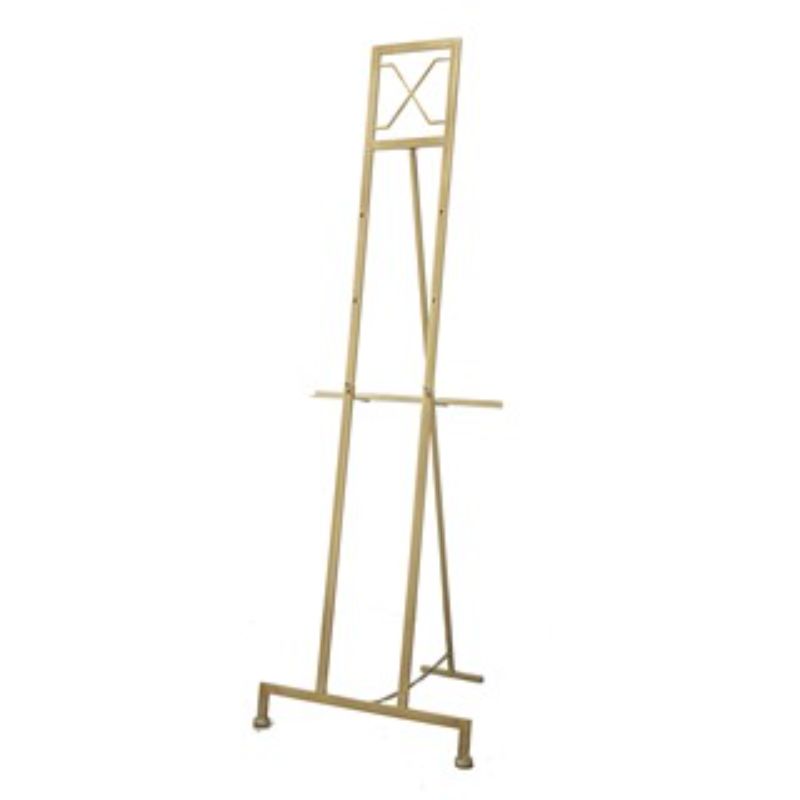 Stylish gold floor easel standing 1.77m tall, perfect for displaying large artwork in homes or galleries.