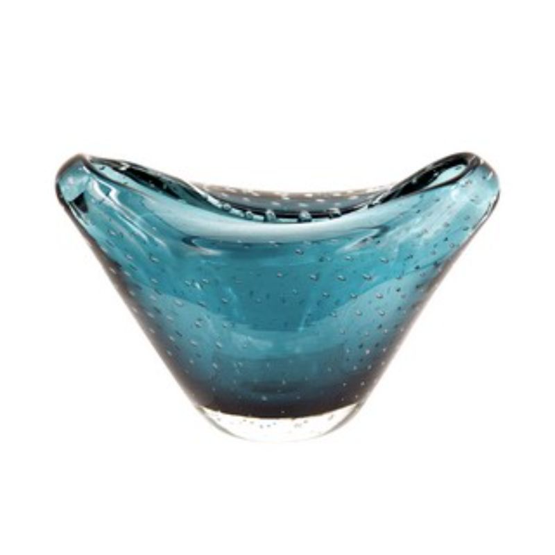 Elegant 29cm blue glass vase with suspended bubbles, perfect for fresh flowers or as a decor accent. Ideal for any interior.