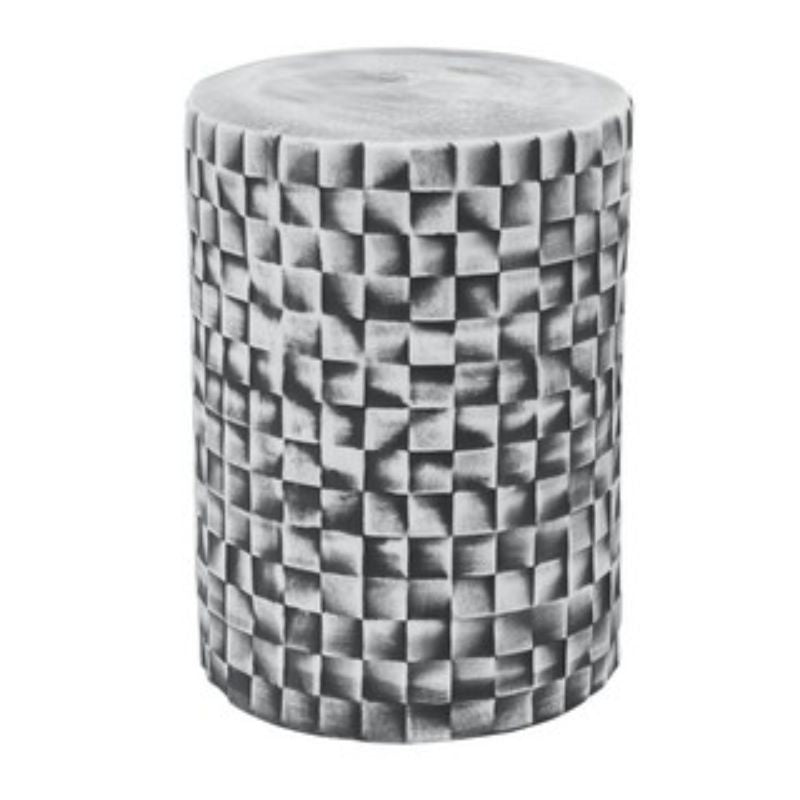 Ceramic Mosaic Stool with geometric black and white design, perfect for indoor or covered patio use, 45.5cm tall.