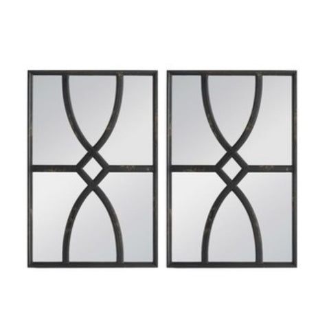 Set of 2 black carved wall mirrors (60CM) with antique finish, adding rustic elegance and spaciousness to your decor.