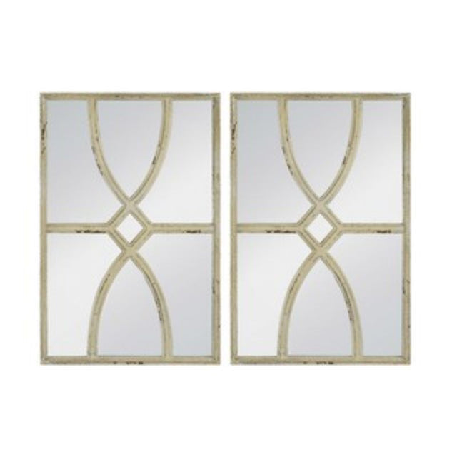 White carved wall mirror set of two, featuring intricately designed frames and reflective surfaces, ideal for enhancing decor.