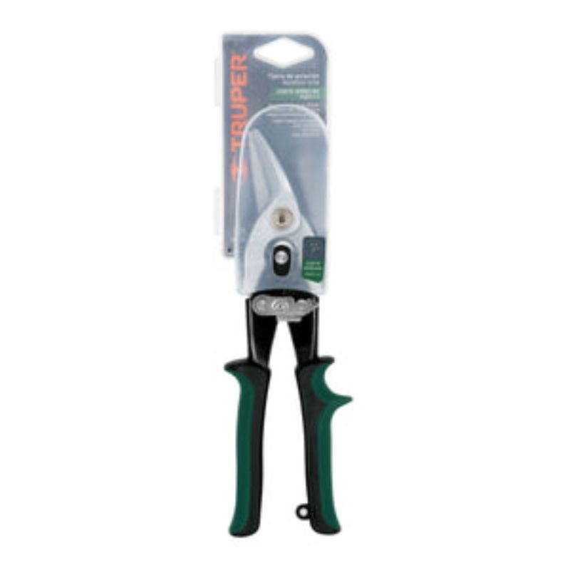 Right-hand aviation snips with ergonomic green handles, forged steel blades, and corrosion resistance for precise metal cutting.