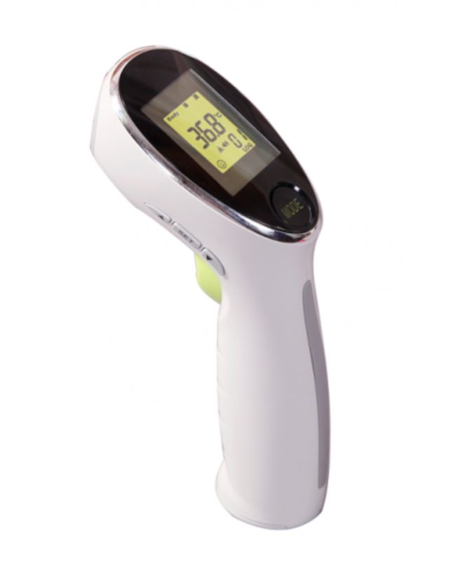 No-contact forehead infrared thermometer for quick, accurate temperature readings in adults and children, with easy-to-read LCD display.