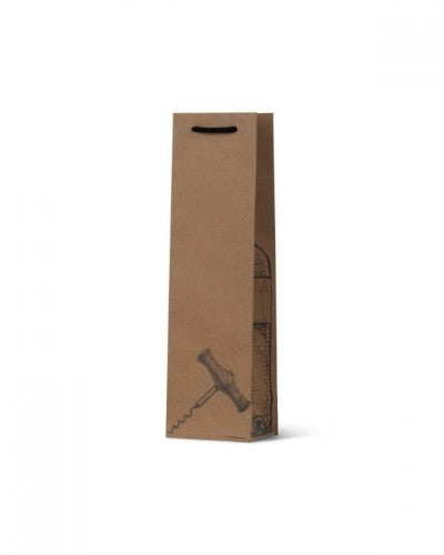 Brown kraft corkscrew wine bag with cotton rope handle, eco-friendly, stylish print, pack of 100, perfect for gifting wine.