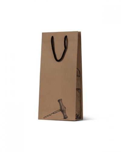 Eco-friendly brown kraft paper double wine bags with cotton rope handles, ideal for gifting two wine bottles stylishly.