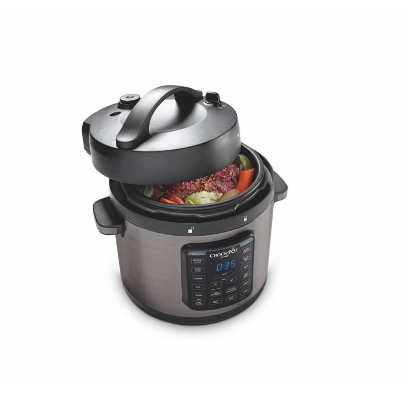 Sunbeam Crock Pot Multi Cooker with 5.7L capacity, 8-in-1 functionality, and user-friendly features for quick meal prep.