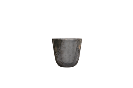 Small marble grey pot measuring 12x13cm, made from 50% natural and recycled plastic, ideal for indoor and outdoor plants.