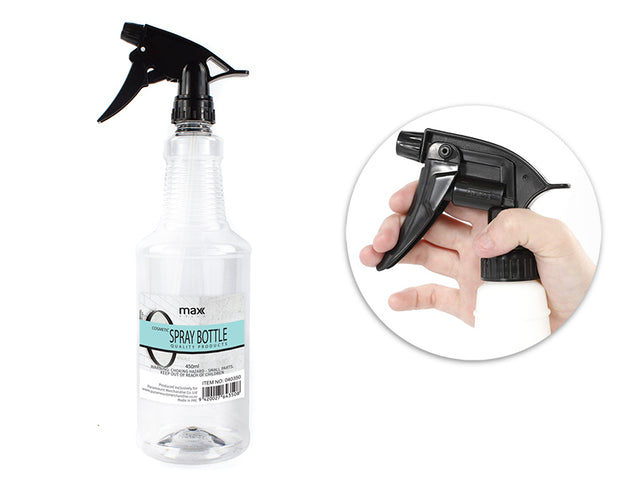 Slim 450ml spray bottle from Max Brand for versatile cleaning; ergonomic design with fine mist trigger, 36 units in pack.