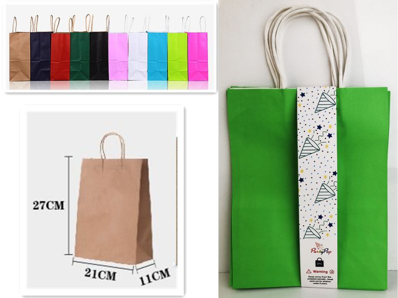Light green gift bags, 27 cm, pack of 12, perfect for elegant gifting at birthdays and special occasions.