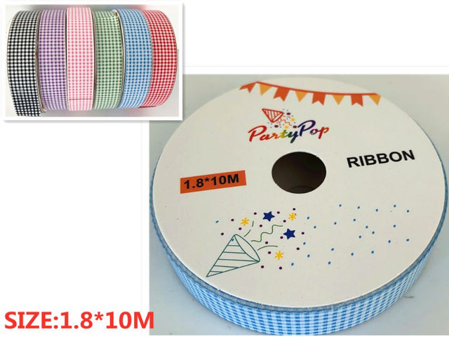 Blue and white ribbon roll, 1.8 x 10M, perfect for gift-wrapping and crafting projects for all occasions.