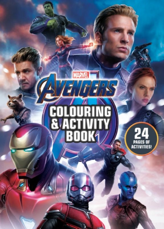 Avengers 4 Colouring & Activity Book featuring 24 vibrant pages of fun with a unique cut-out activity on the back cover.