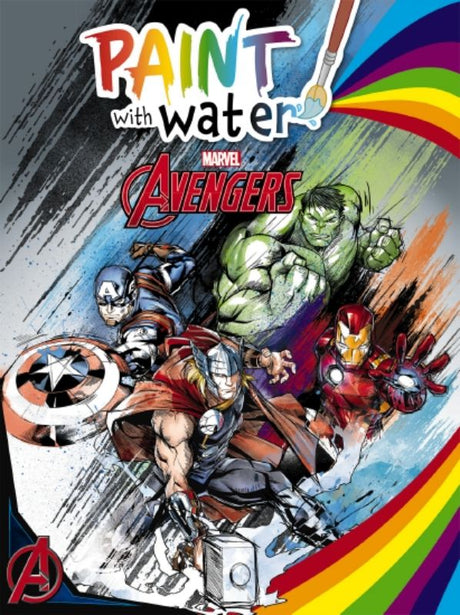 A child painting colorful Avengers characters in a creative paint-with-water book for young Marvel fans.