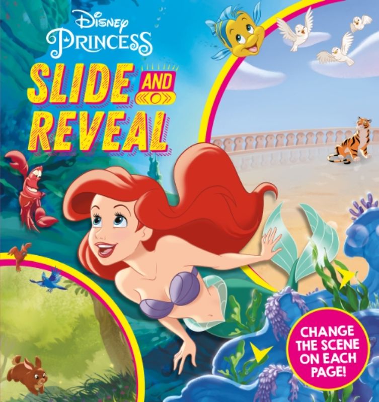 Interactive board book featuring Disney Princesses, with tabs for sliding and revealing enchanting illustrations.