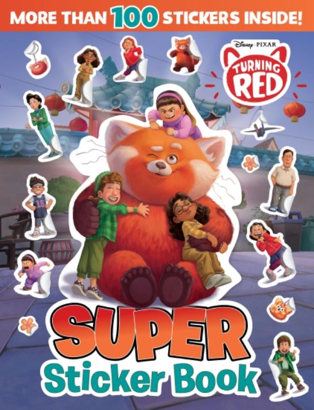 Colorful sticker book featuring Disney Pixar's Turning Red, with fun activities and puzzles for kids aged 5 and up.