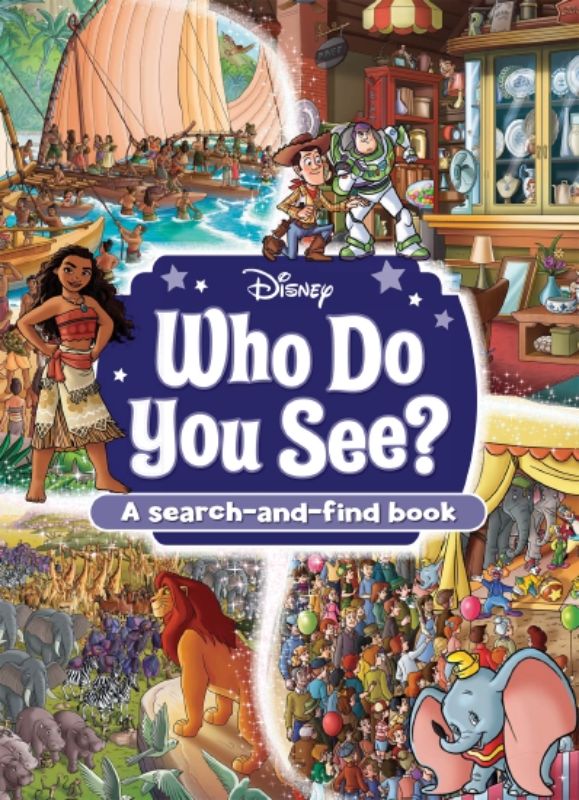 Colorful hardback search-and-find book featuring beloved Disney and Pixar characters for young readers' adventures.