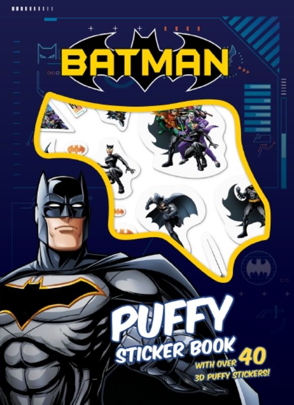 Batman: Puffy Sticker Book cover featuring colorful puffy stickers and iconic characters from Gotham City for creative play.