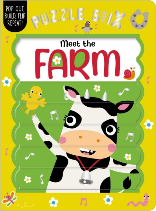 Interactive board book featuring pop-out sticks, vibrant farm illustrations, and rhymes for toddlers' learning and play.