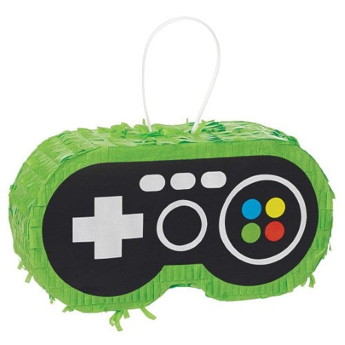 Colorful gaming controller mini pinata, perfect for party decor, measuring 17cm x 9cm, fills with treats for interactive fun.