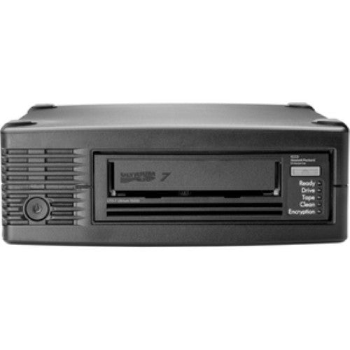 External tape drive HPE StoreEver LTO-7 Ultrium 15000, 6 TB native storage, 300 MB/s transfer rate, compact design for data backup.