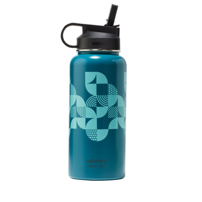 Sleek Wiltshire Stainless Steel Bottle Opal 900ml with carry handle, straw, and double-layer insulation for ideal hydration.