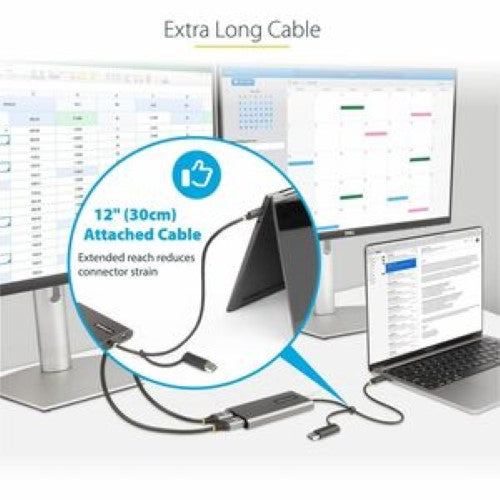 USB-C to Dual-HDMI Adapter in grey, connecting two 4K 60Hz displays with PD charging and seamless compatibility for multitasking.