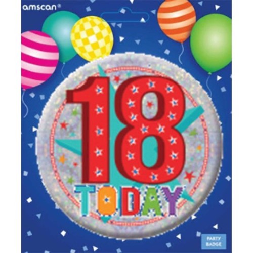 Large vibrant badge celebrating 18th birthday, perfect for parties and memorable gatherings.