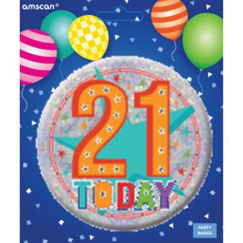 Vibrant Large Happy 21st Birthday Badge designed for celebrations, featuring bold text for a festive touch.