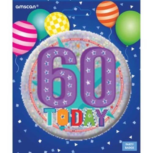 Large Happy 60th Birthday Badge with vibrant design and bold lettering, perfect for celebrating milestone birthdays.