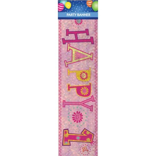 Colorful "Happy 1st Birthday Girl" banner perfect for celebrating a little princess's milestone birthday.