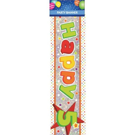 colorful "Happy 5th Birthday" banner, ideal for festive party decorations and photo backdrops for children’s birthdays.