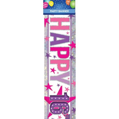 Vibrant "Happy 16th Birthday" banner, perfect for decorating indoor or outdoor parties with a festive touch.