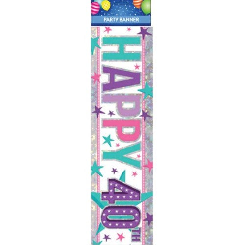 Vibrant pink "Happy 40th Birthday" banner, perfect for adding festive cheer to milestone celebrations.