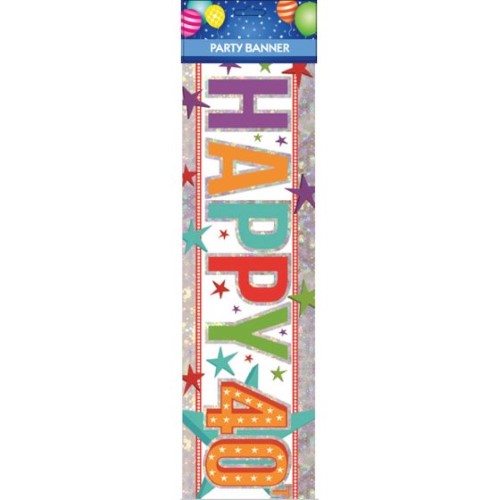 Vibrant multi-colored banner celebrating a 40th birthday with cheerful design, ideal for festive party decor.